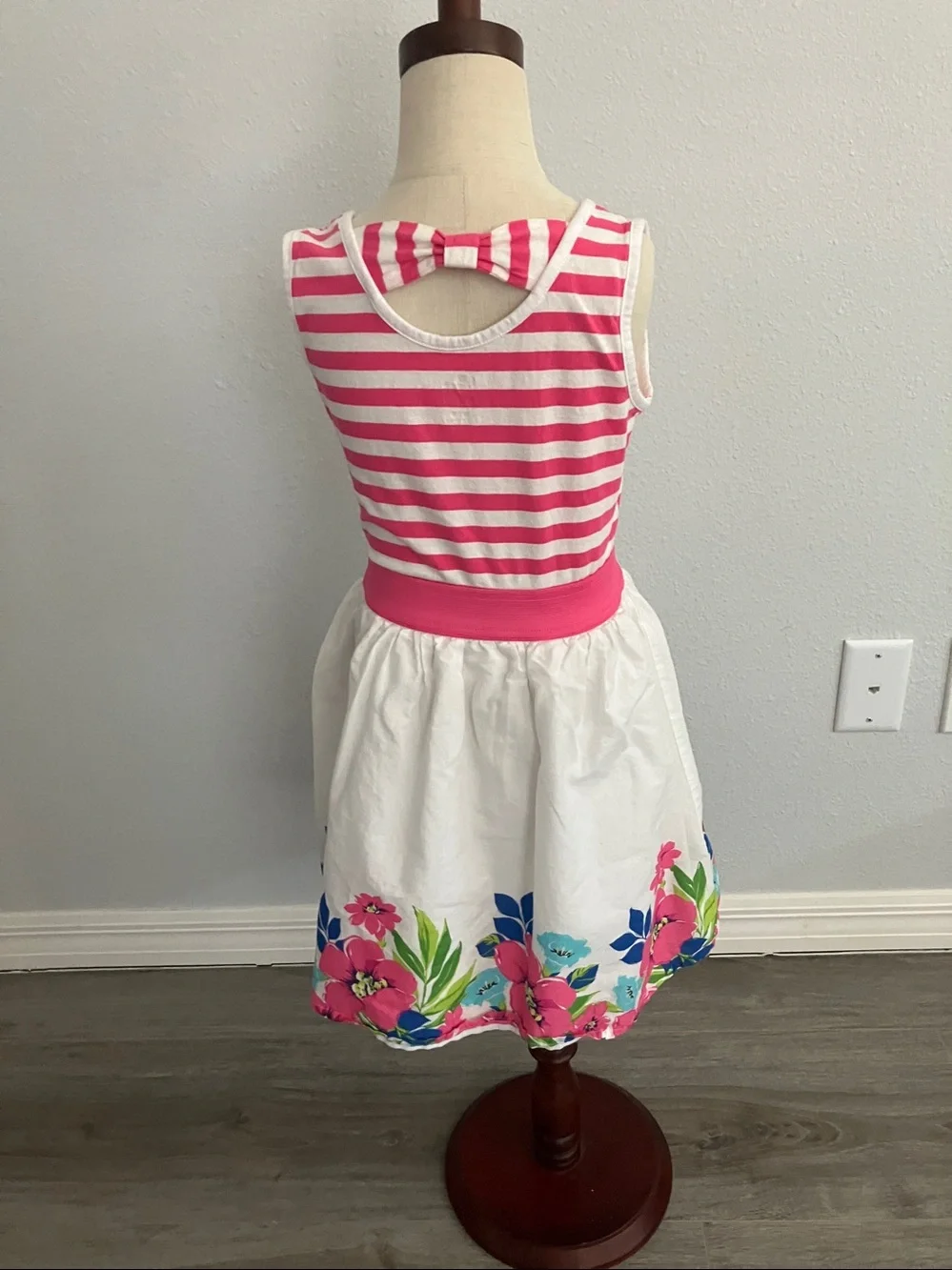 The Children's Place girls' striped and floral fit-and-flare pink dress | M 7-8